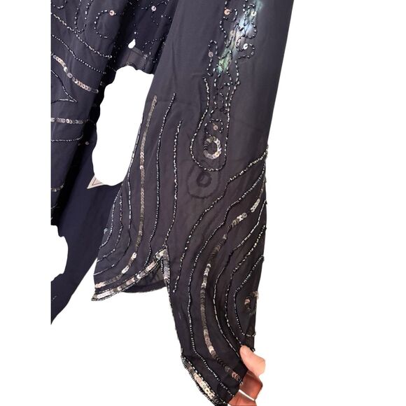 Roaman’s Plus Size 28W 3-Piece Midnight Navy Beaded Top, Sheer Jacket & Pants Se - Picture 5 of 6